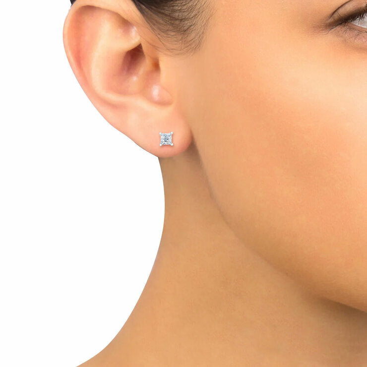 Princess cut diamond stud earrings 0.73ctw 14ct white gold - British product