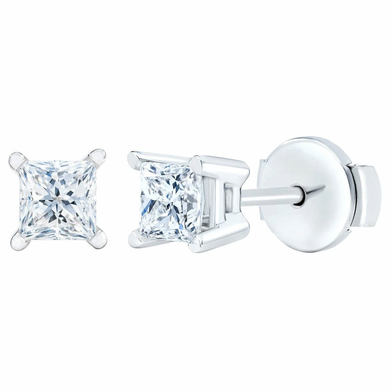 Princess cut diamond stud earrings 0.73ctw 14ct white gold - British product