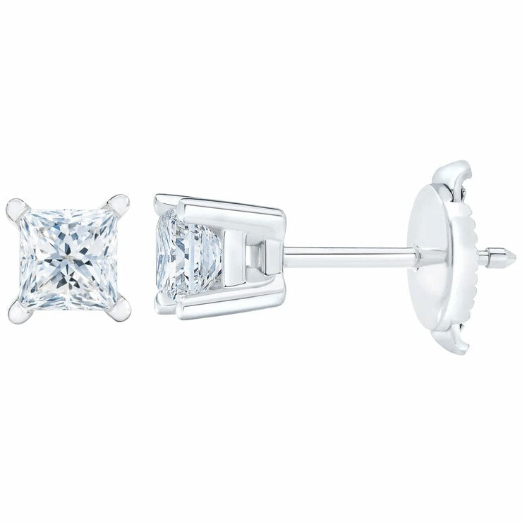 Princess cut diamond stud earrings 0.73ctw 14ct white gold - British product