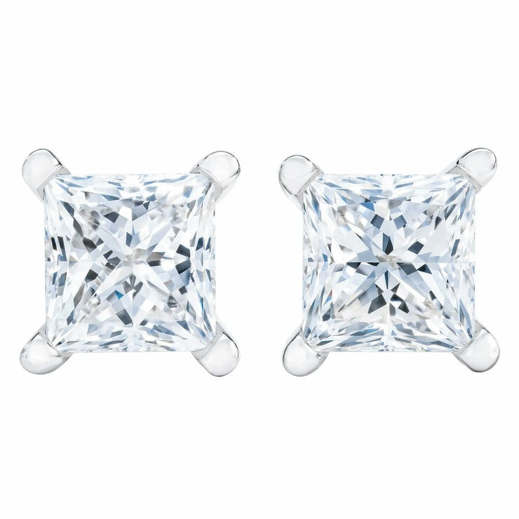 Princess cut diamond stud earrings 0.73ctw 14ct white gold - British product