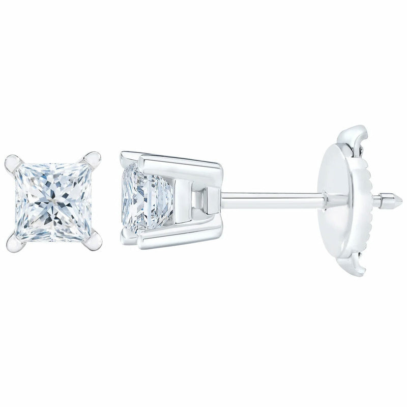 Princess cut diamond stud earrings 0.73ctw 14ct white gold - British product