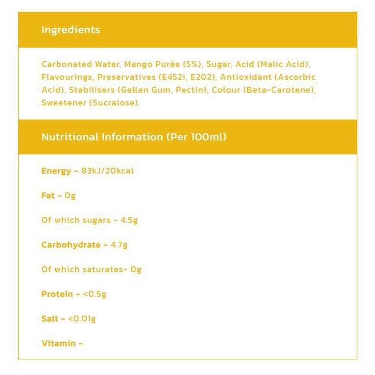 Rubicon sparkling mango drink 24 x 330ml cans - British product