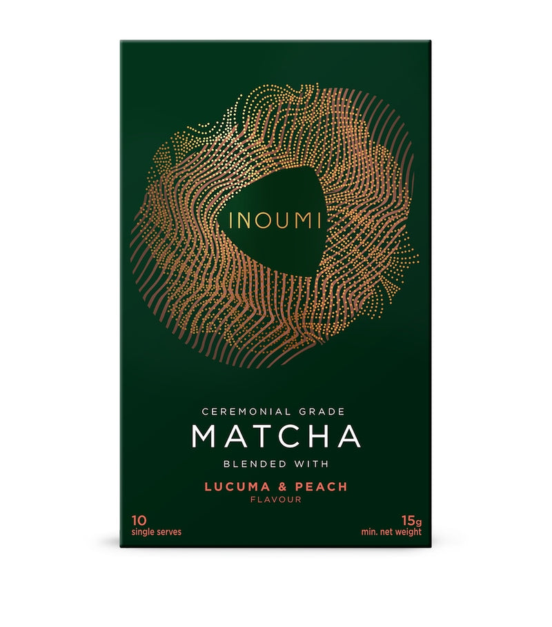 INOUMI ceremonial grade lucuma and peach matcha sachets pack of 10, UK version