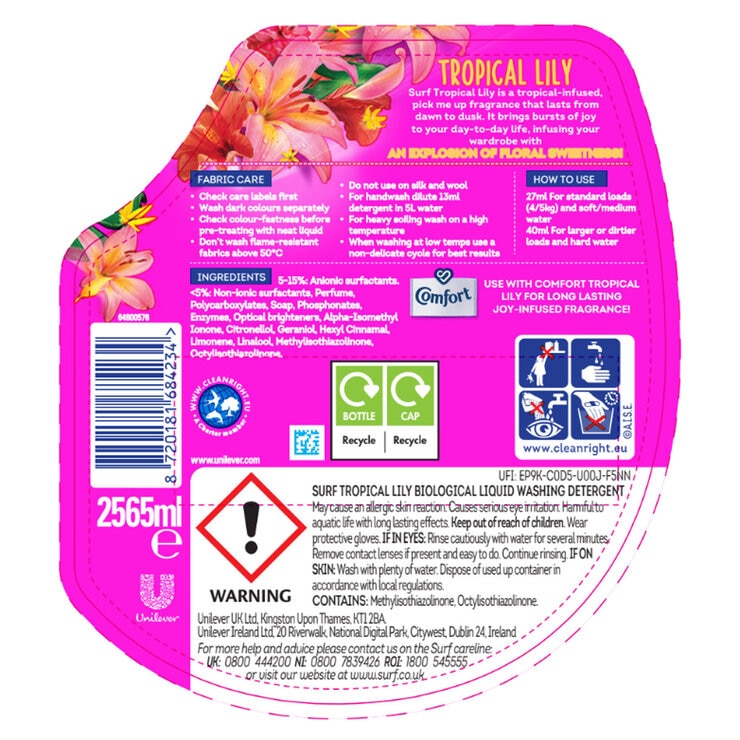 Surf Tropical Lily laundry liquid 2.6L 95 washes - British product
