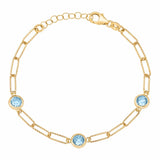 Round cut aquamarine paperclip bracelet 14ct yellow gold, UK version