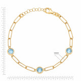 Round cut aquamarine paperclip bracelet 14ct yellow gold, UK version