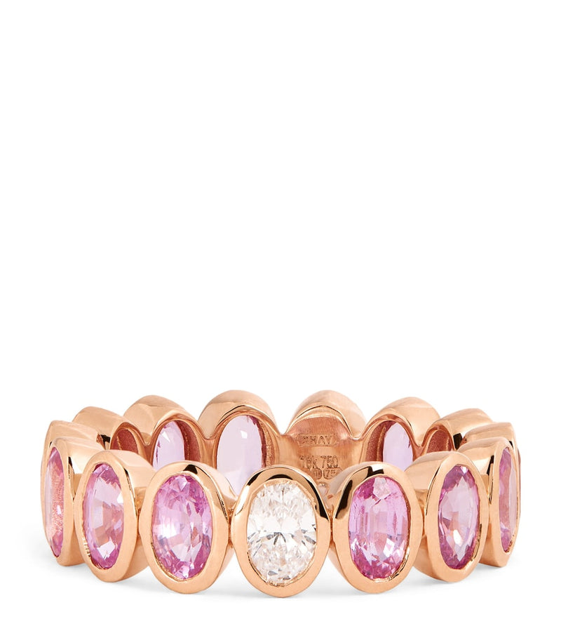 SHAY rose gold eternity ring with pink sapphires and diamond (British brand)