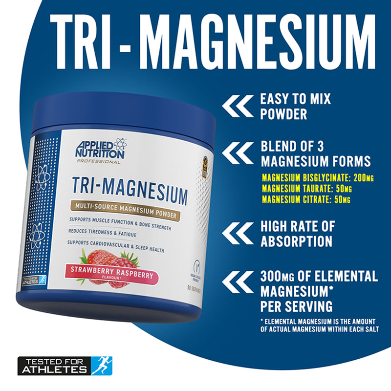 Applied Nutrition Tri-Magnesium Powder Strawberry Raspberry 200g (British brand)