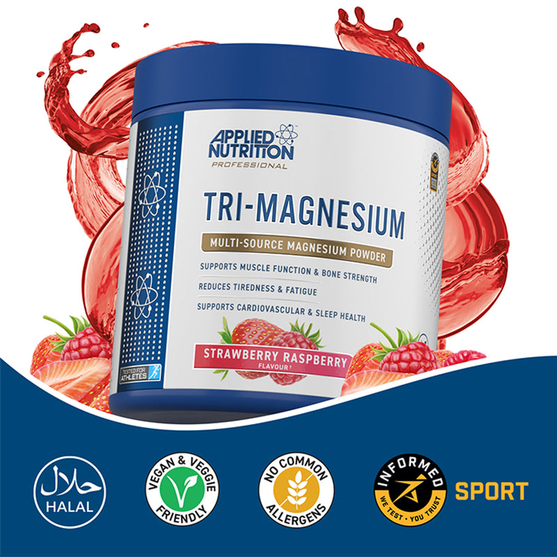 Applied Nutrition Tri-Magnesium Powder Strawberry Raspberry 200g (British brand)