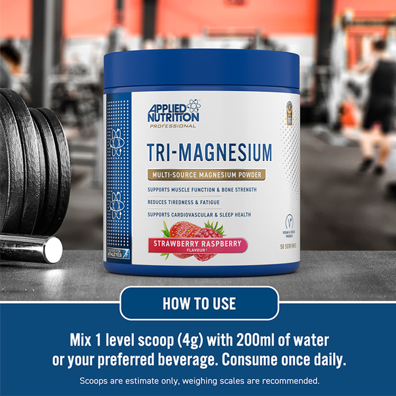 Applied Nutrition Tri-Magnesium Powder Strawberry Raspberry 200g (British brand)