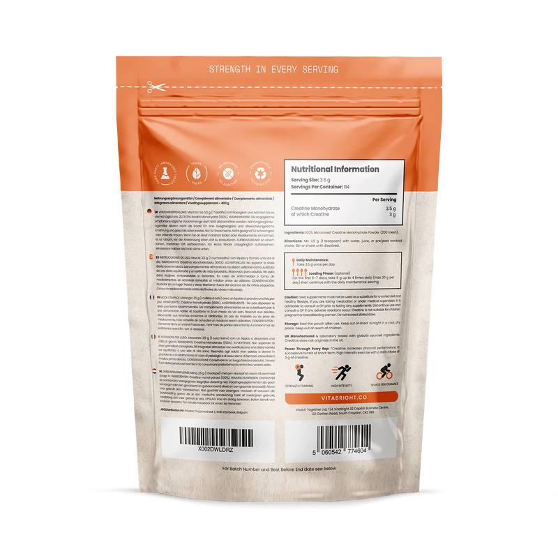 VitaBright creatine monohydrate 400g pouch, UK version
