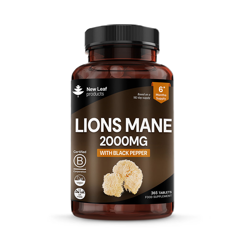New Leaf Products Lions Mane 365 tablets, imported from the UK