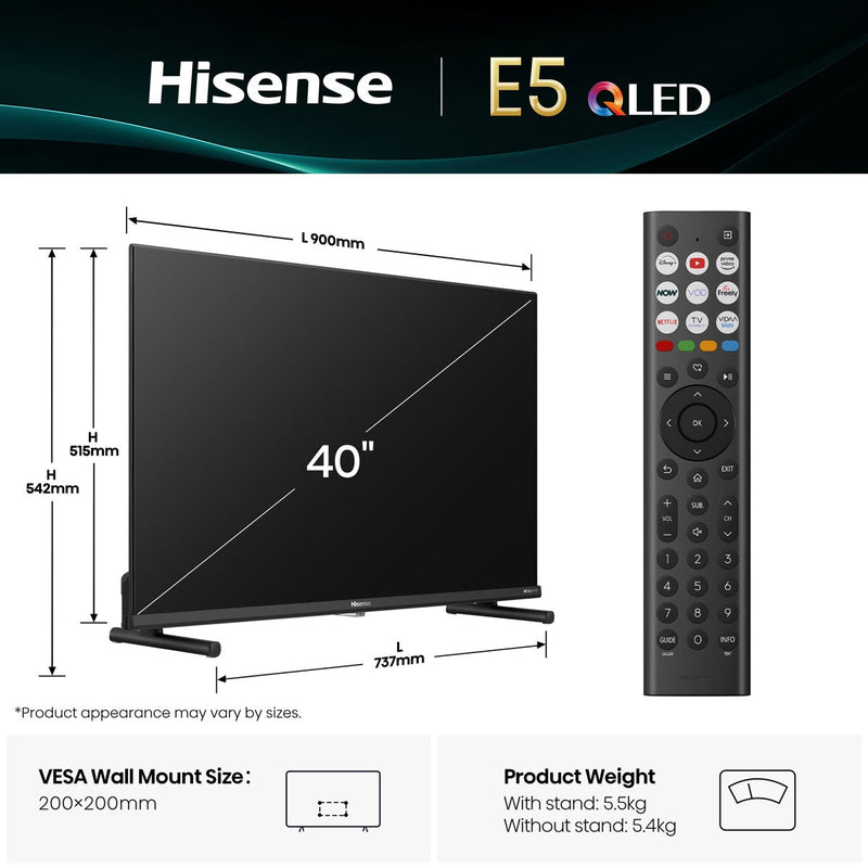Hisense 40E5QTUK QLED Smart TV 40 inch, imported from the UK