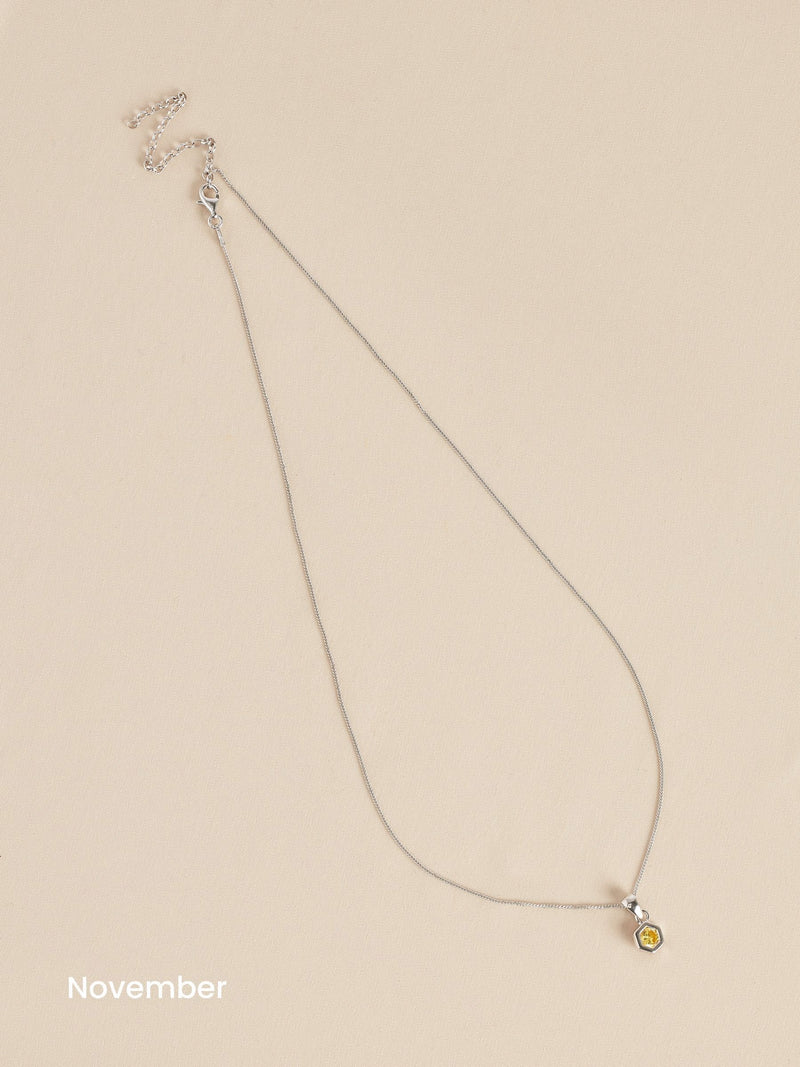 Sterling silver hexagon birthstone necklace (British brand)