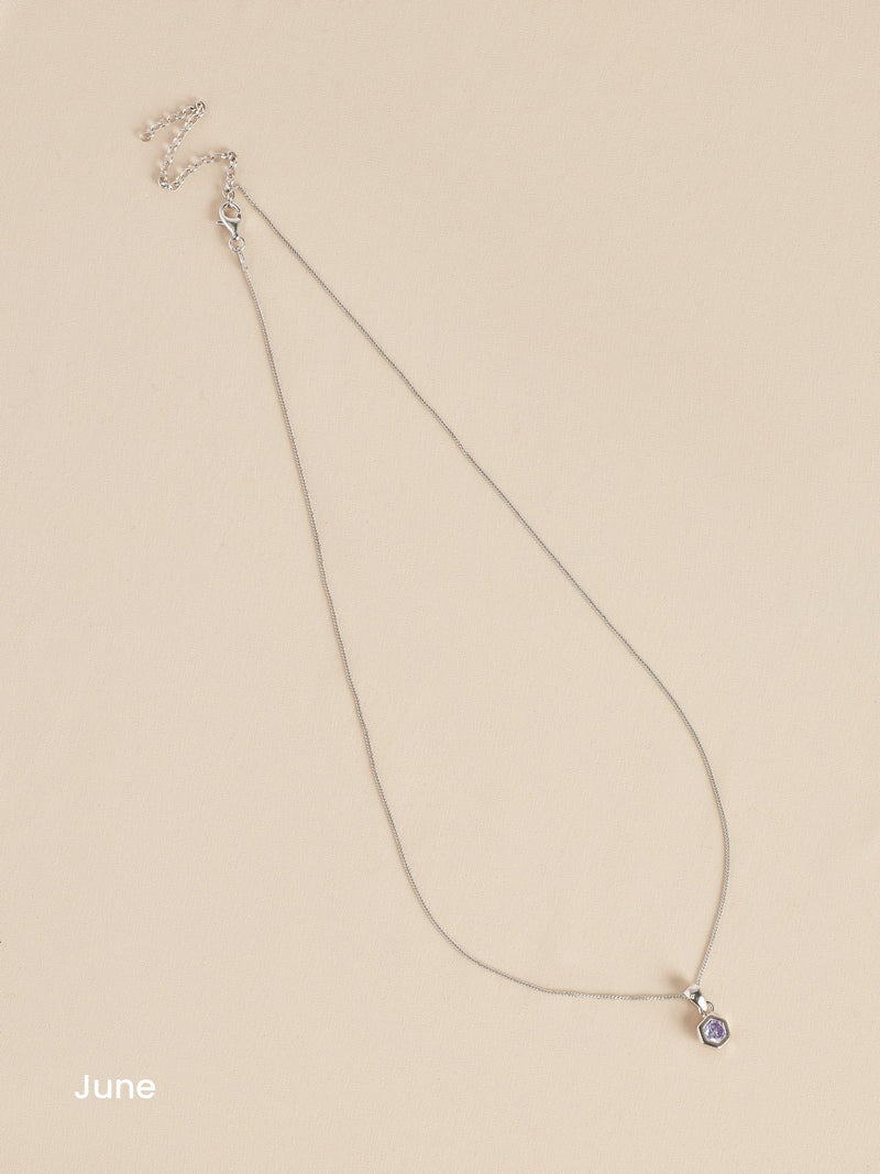 Sterling silver hexagon birthstone necklace (British brand)