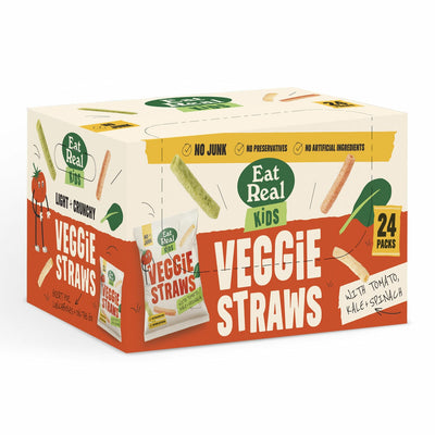 Costco UK Eat Real Veggie Straws Kale, Tomato & Spinach Vegetable Crisps 24 x 20g- Buy online at McGrocer