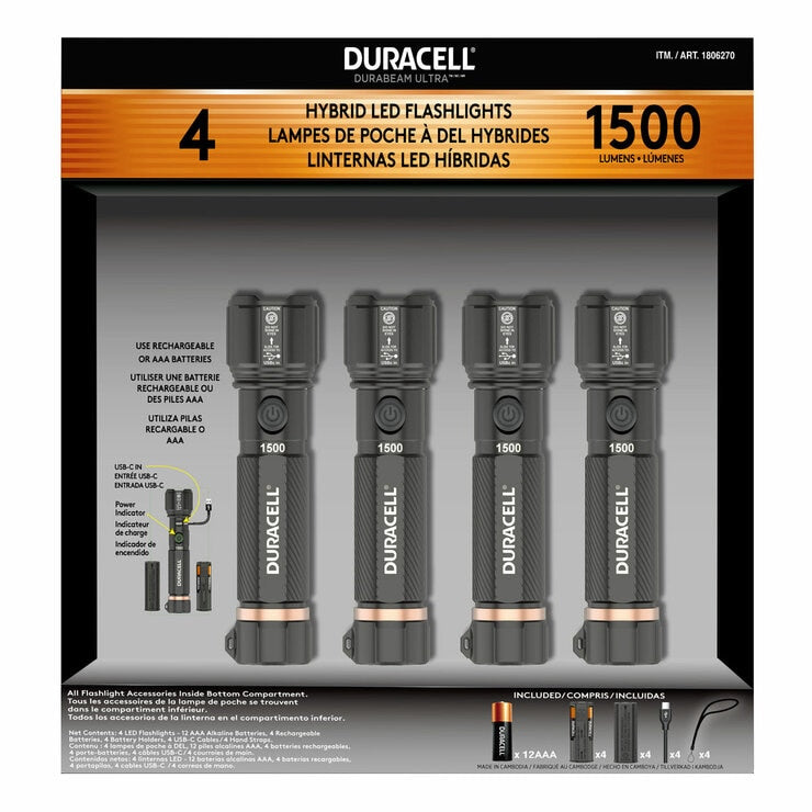 Duracell 1500 lumen LED torch 4 pack - British product