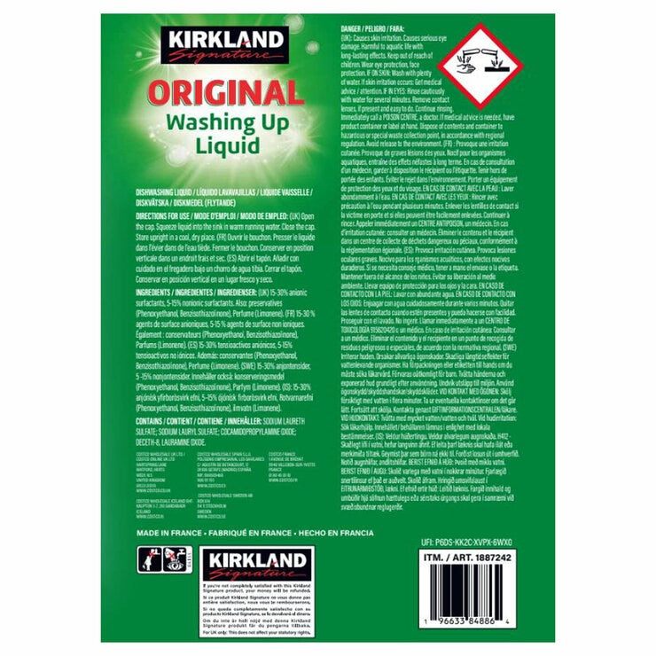 Kirkland Signature washing up liquid 6x1L, imported from the UK