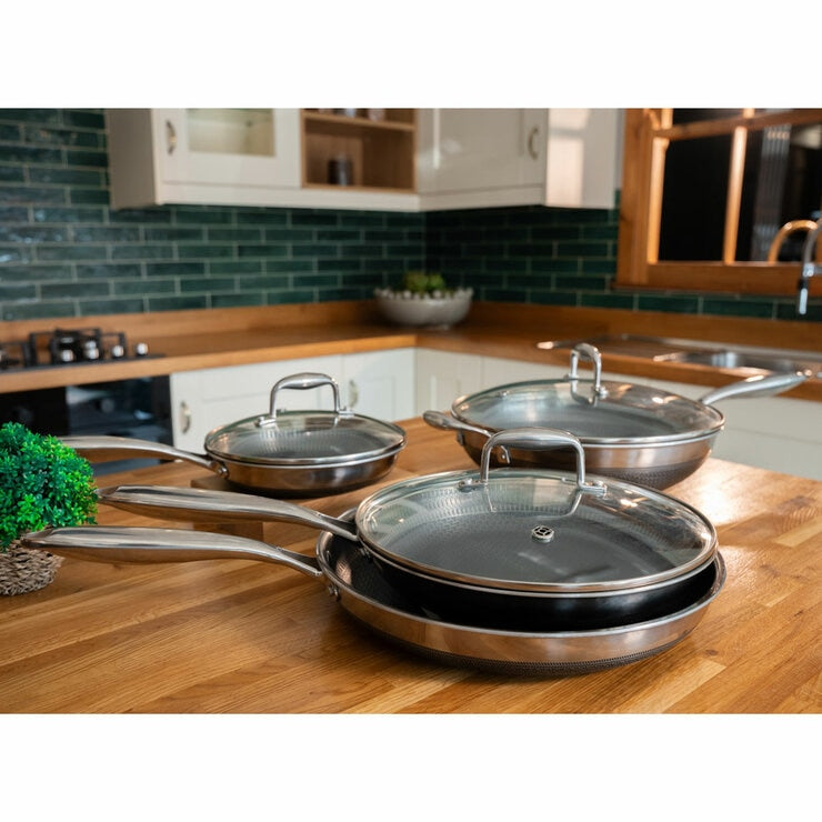 Pro Steel Fusion 7-Piece Cookware Set with Fry Pans and Wok, imported from the UK