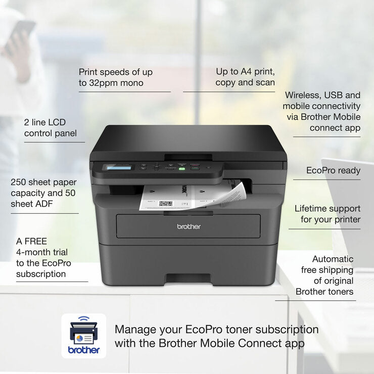 Brother 3-in-1 mono laser printer DCP-L2627DWE, UK version