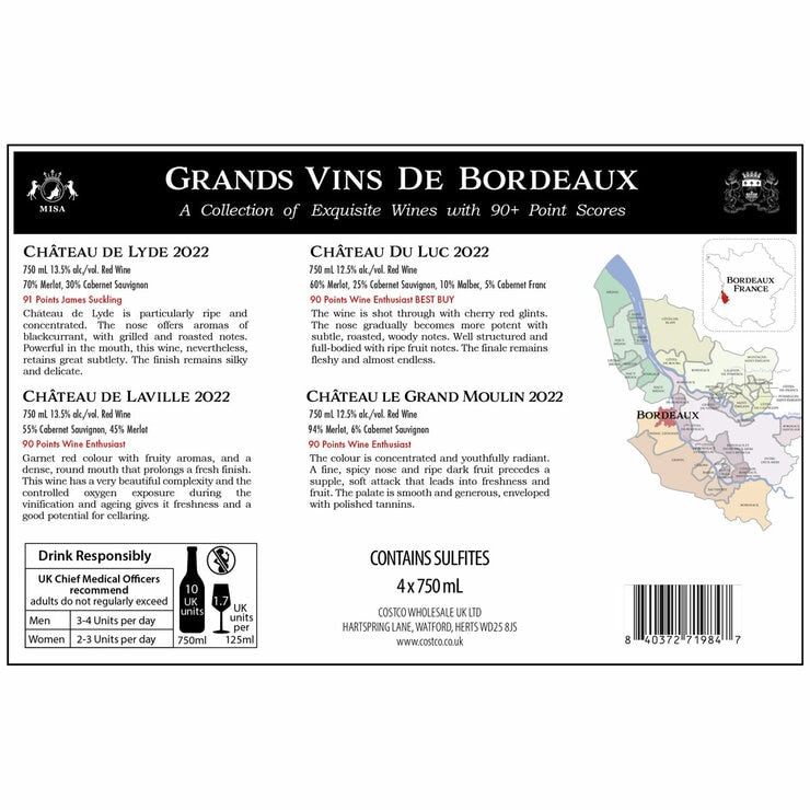 Bordeaux wine gift pack 4 x 75cl - British product