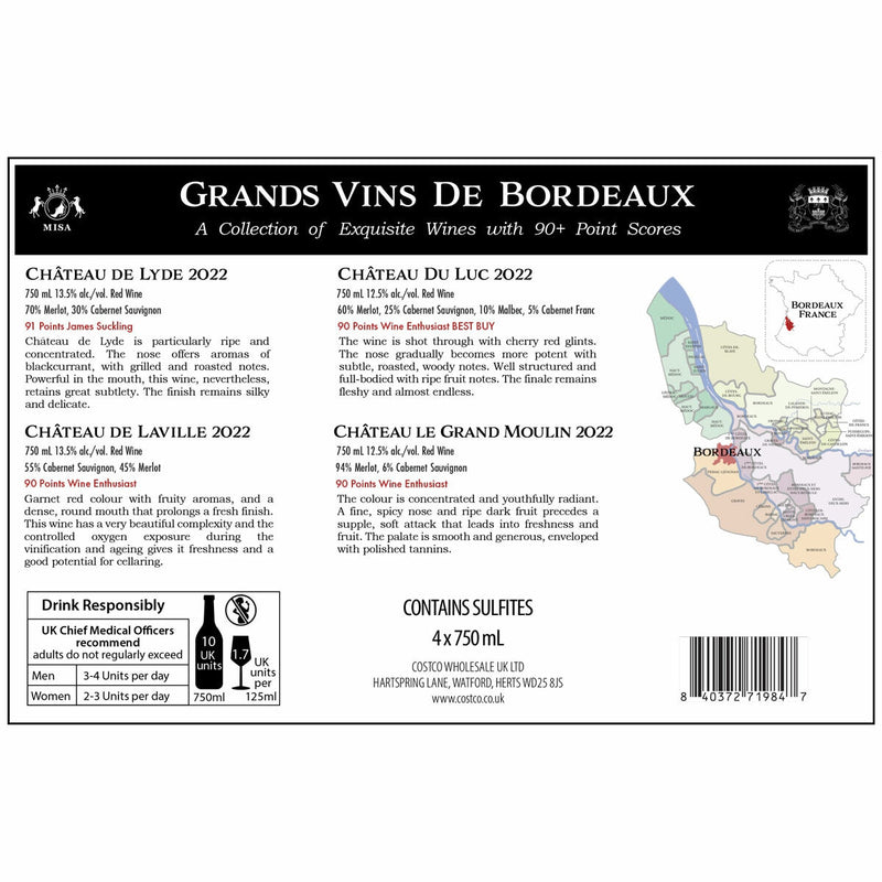 Bordeaux wine gift pack 4 x 75cl - British product