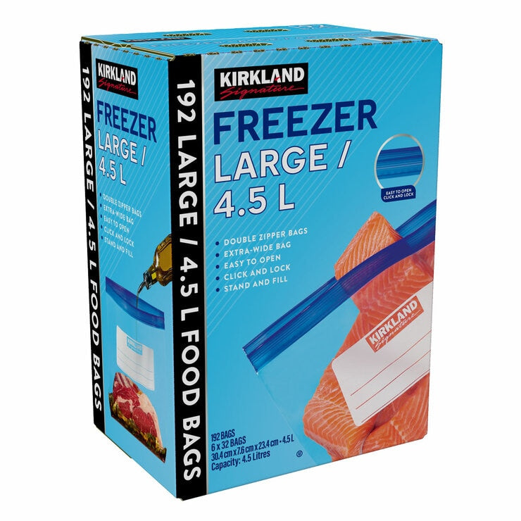 Kirkland Signature large freezer bags 4.5L 192 count, imported from the UK