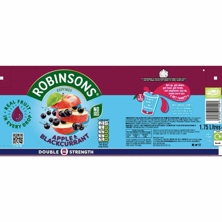 Robinsons Apple & Blackcurrant double concentrate squash 6 x 1.75L - British product