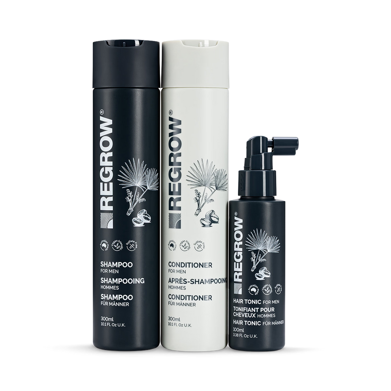 Regrow men's hair care bundle with free scalp brush, UK version