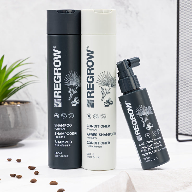 Regrow men's hair care bundle with free scalp brush, UK version