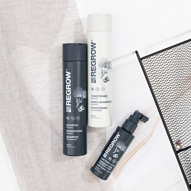 Regrow men's hair care bundle with free scalp brush, UK version