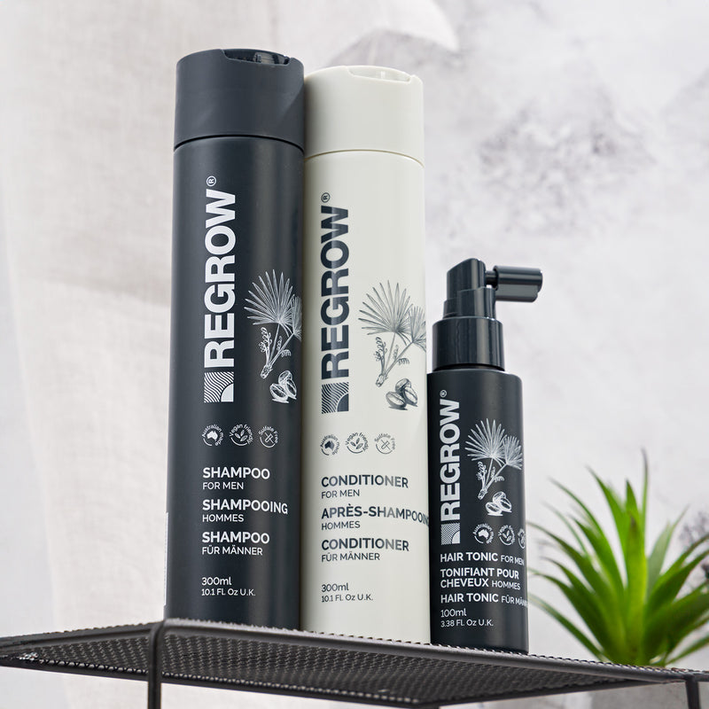 Regrow men's hair care bundle with free scalp brush, UK version