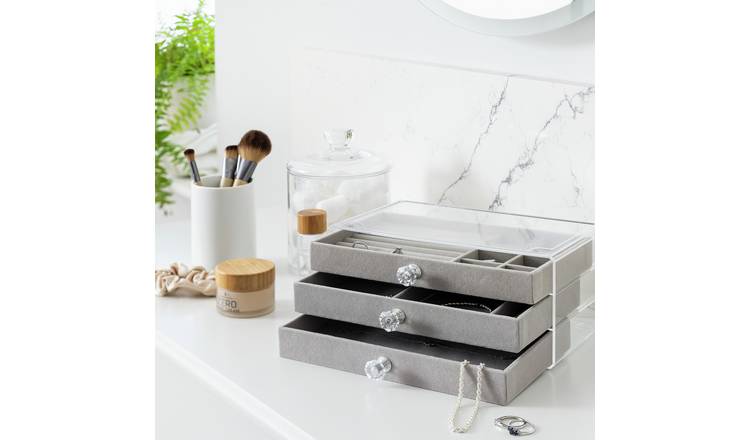 Argos Home transparent Perspex three drawer jewellery box, UK version