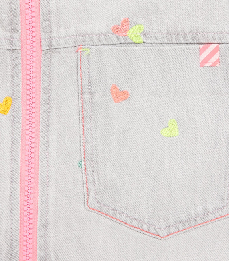 Billieblush denim embroidered jacket with hearts and neon trim for children ages 2-10 years - British product