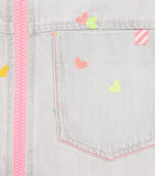Billieblush denim embroidered jacket with hearts and neon trim for children ages 2-10 years - British product