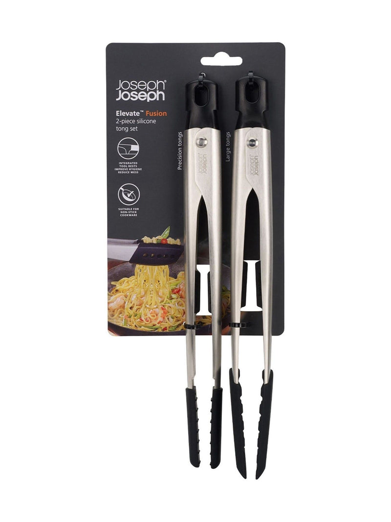 Joseph Joseph Silver Elevate Fusion 2pc Silicone Tong Set, UK version