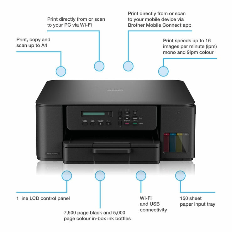 Brother DCP-T580DW 3-in-1 ink tank printer, UK version
