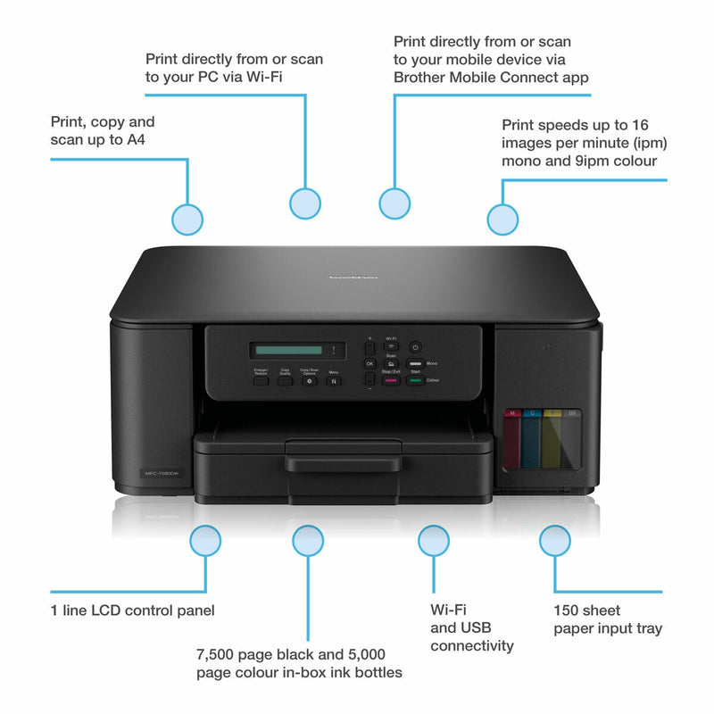 Brother DCP-T580DW 3-in-1 ink tank printer, UK version