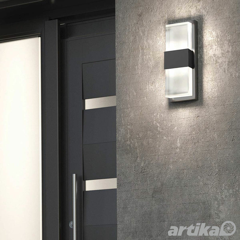 Artika Mazza black LED wall light with frosted diffuser, imported from the UK