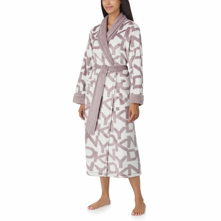 DKNY women's shawl collar long plush robe - British product