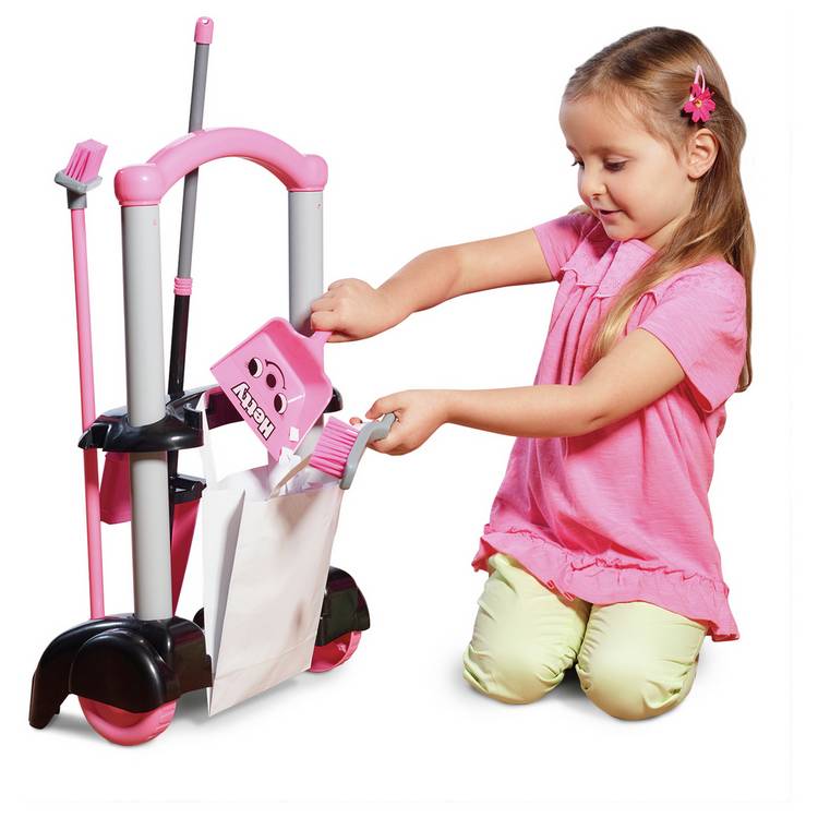Hetty toy cleaning trolley pink with mop and accessories, UK version