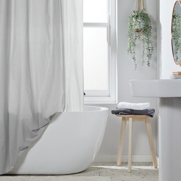 Argos grey PEVA shower curtain 180x180cm, UK version
