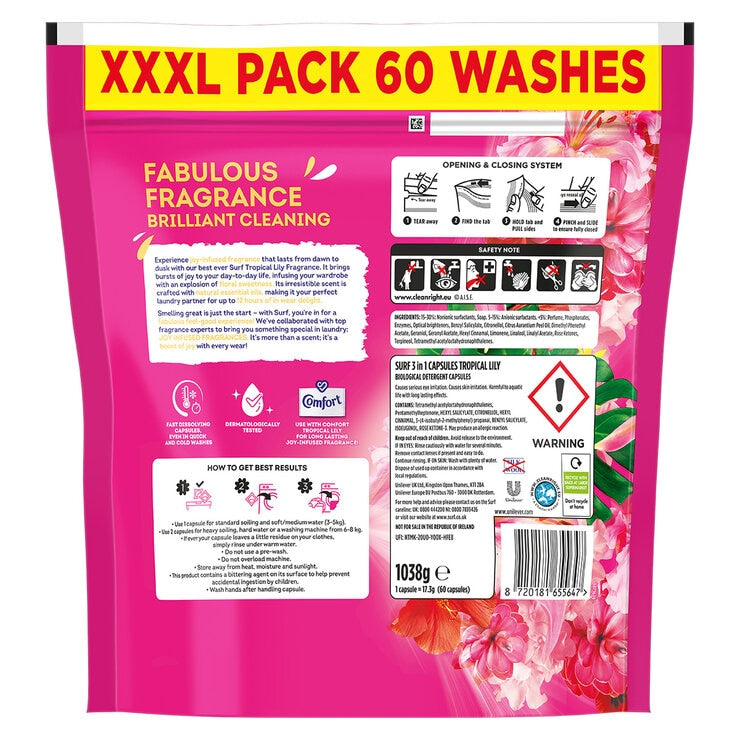Surf laundry capsules 2x60 wash, imported from the UK