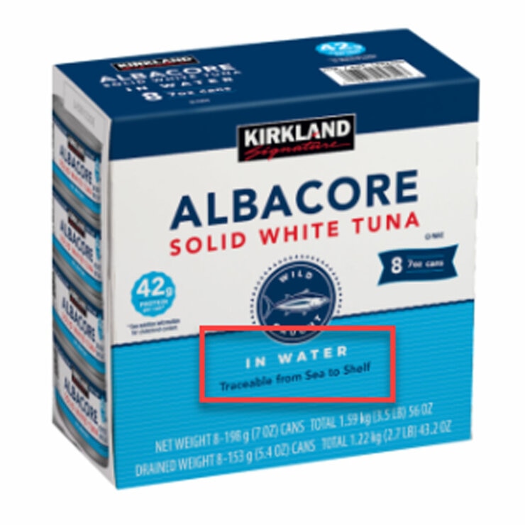 Kirkland Signature solid white tuna in brine 8x198g - British product