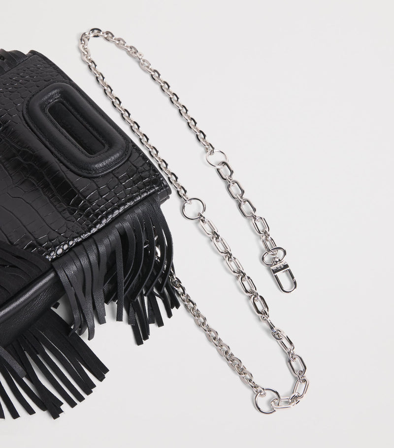 Maje mini leather cross-body bag with fringed trims - British product