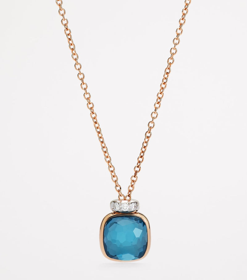 Pomellato Nudo blue topaz diamond necklace, imported from the UK