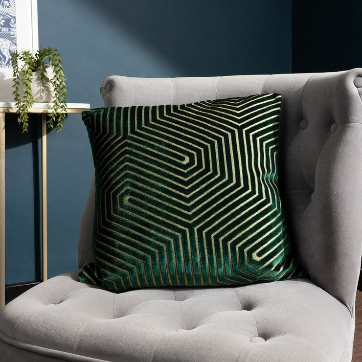 Paoletti Evoke green velvet cushion 45x45 cm, imported from the UK