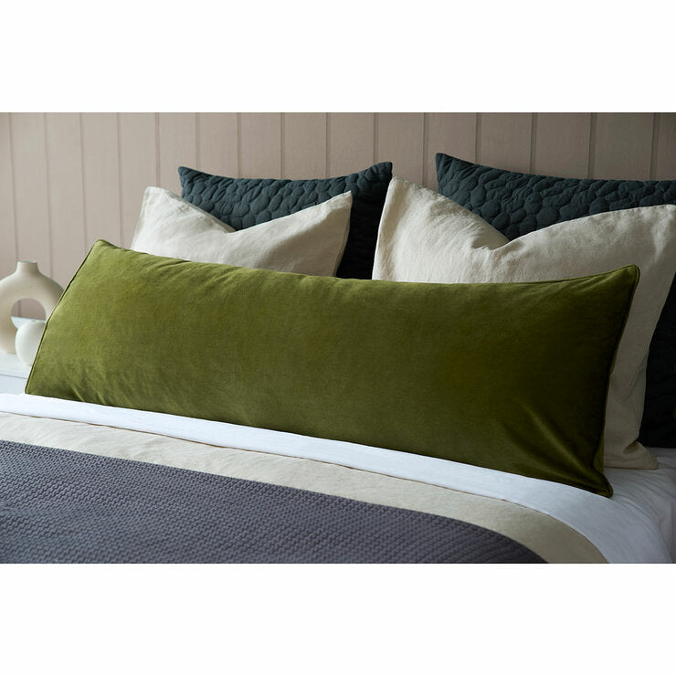 Belledorm olive velvet bolster cushion 43x120cm - British product