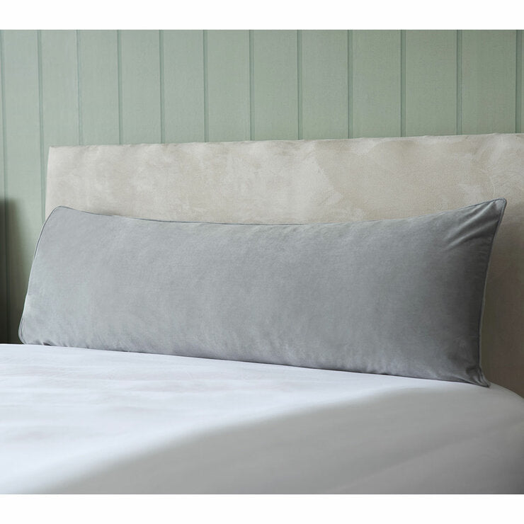 Belledorm light grey velvet bolster cushion 43x120 cm - British product