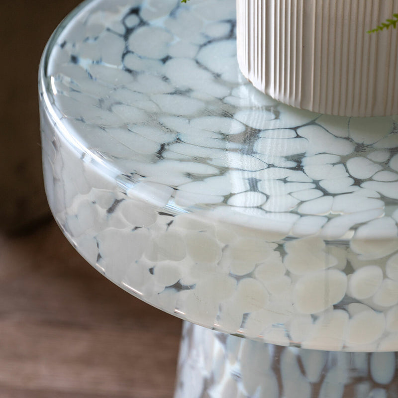 Gallery white glass side table 46.5 cm, imported from the UK